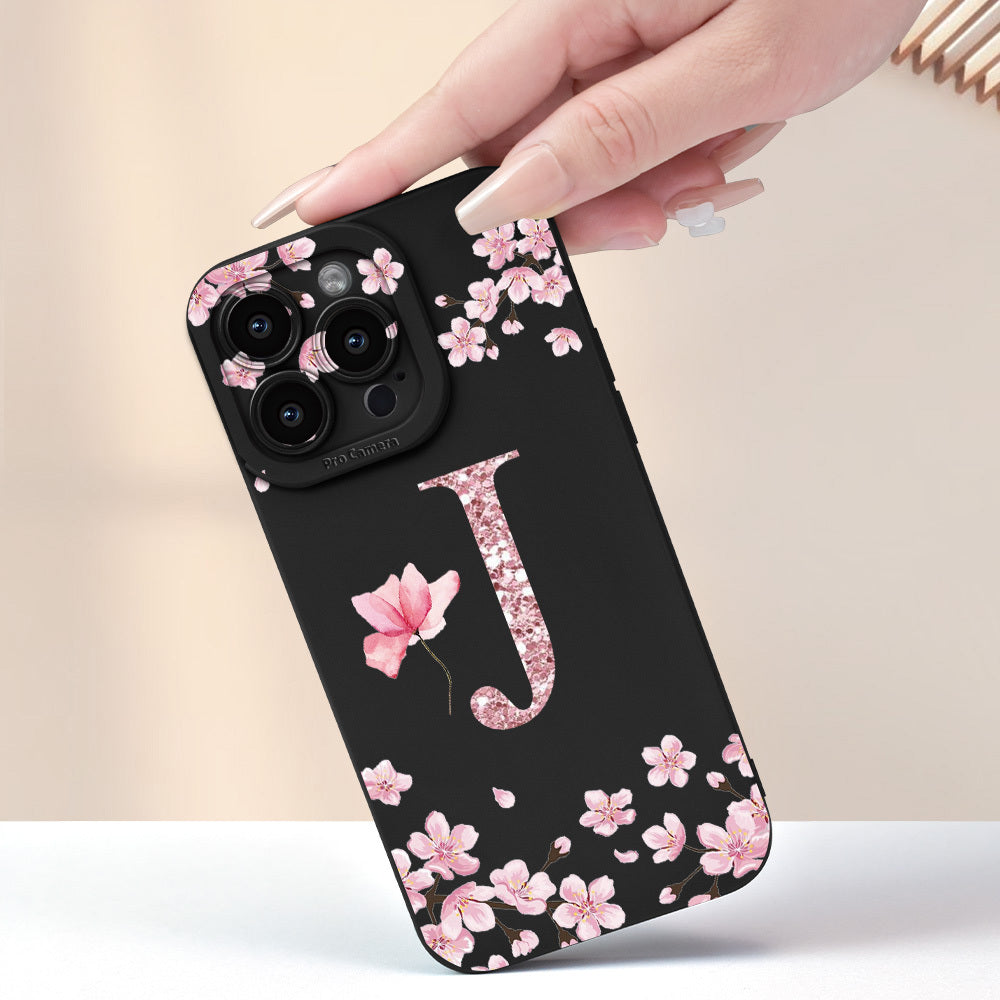 Cherry Blossom Letter J տպագրված բջջային հեռախոսի պատյան Նոր տաք վաճառվող Frosted touch Feel բջջային հեռախոսի կափարիչ, որը հարմար է iPhone-ի համար 16/15/14/13/12/11/X/XR/XS/8/7/SE Mini Plus Pro Max Series Full Wrap Protection Shockproof Anti-Fi-ի համար