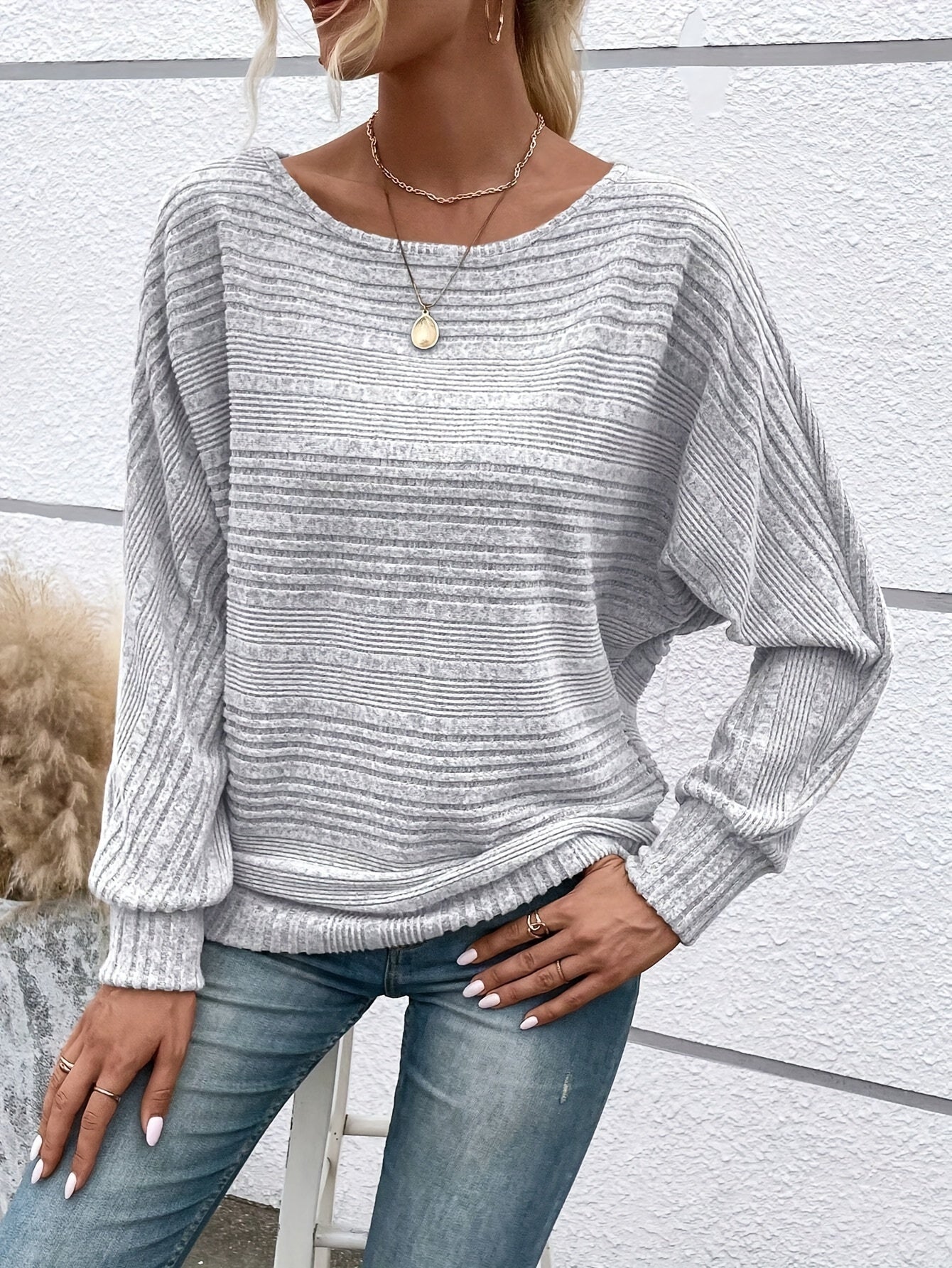 1 հատ Women'S Casual Crew Neck Knit T-shirt - պոլիեսթեր պինդ գույնի երկարաթև վերնաշապիկ գարնան/աշունի համար
