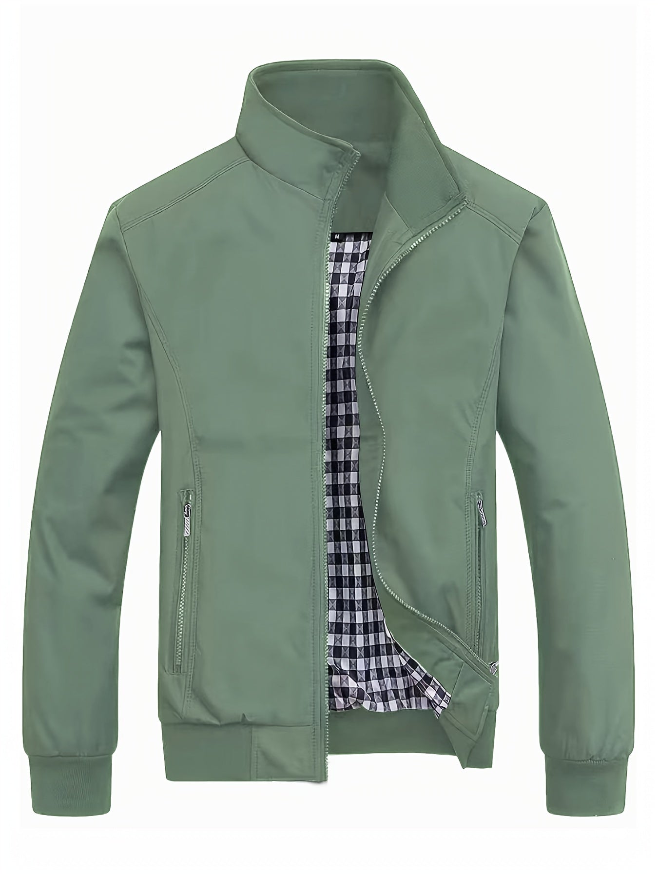 Men's Long Sleeve Zip Up Stand Collar Coat, Business Stand Collar Jacket With Zipper Pockets, Spring Autumn Men's Clothing