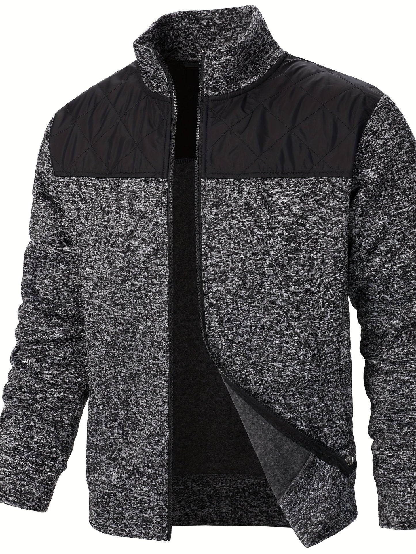 Men's Blocking Quilted Jacket For Spring And Autumn, Casual Stylish Outdoor Stand Collar Coat As Gift