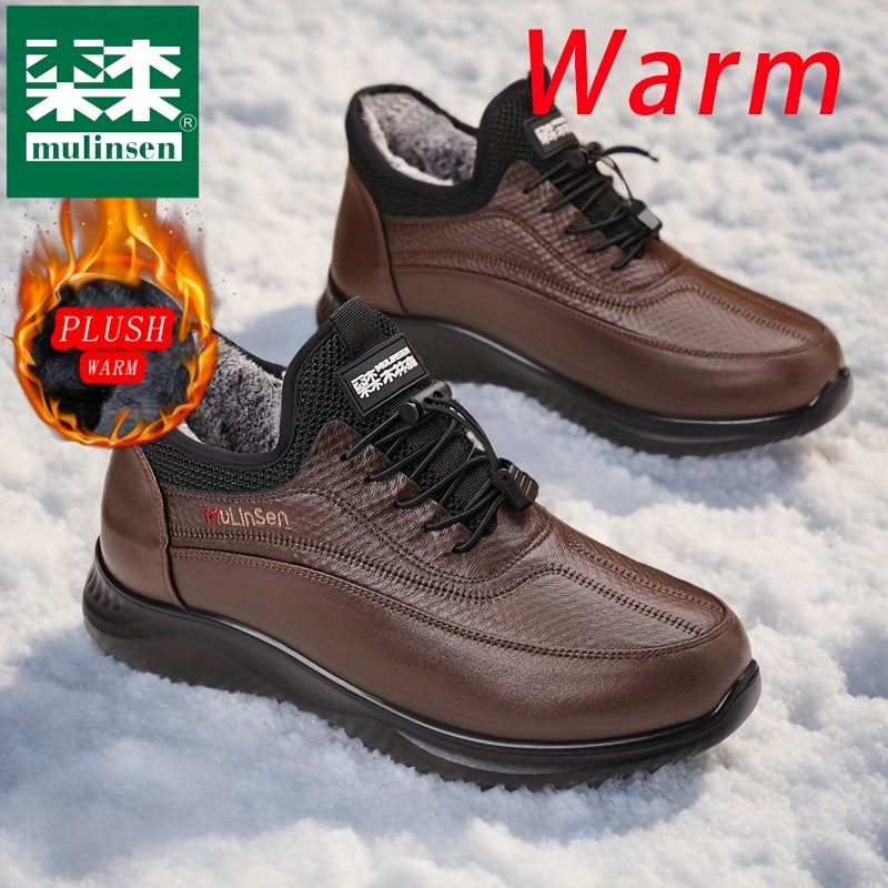 Mulinsen Men's Winter Snow Boots - Warm Fleece Lined, Anti-Slip, Durable Lace-Up Ankle Hiking Shoes with Elastic Shoelaces for Outdoor Adventures, Mulinsen