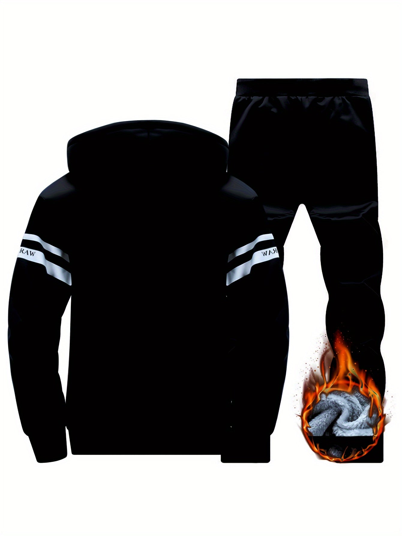 Autumn and Winter Men's Sports and Casual Suit, Men's Plus Velvet Thickened Sports Suit, Hooded Open Cardigan Fitness Suit, Warm Home Suit, Two-piece Set