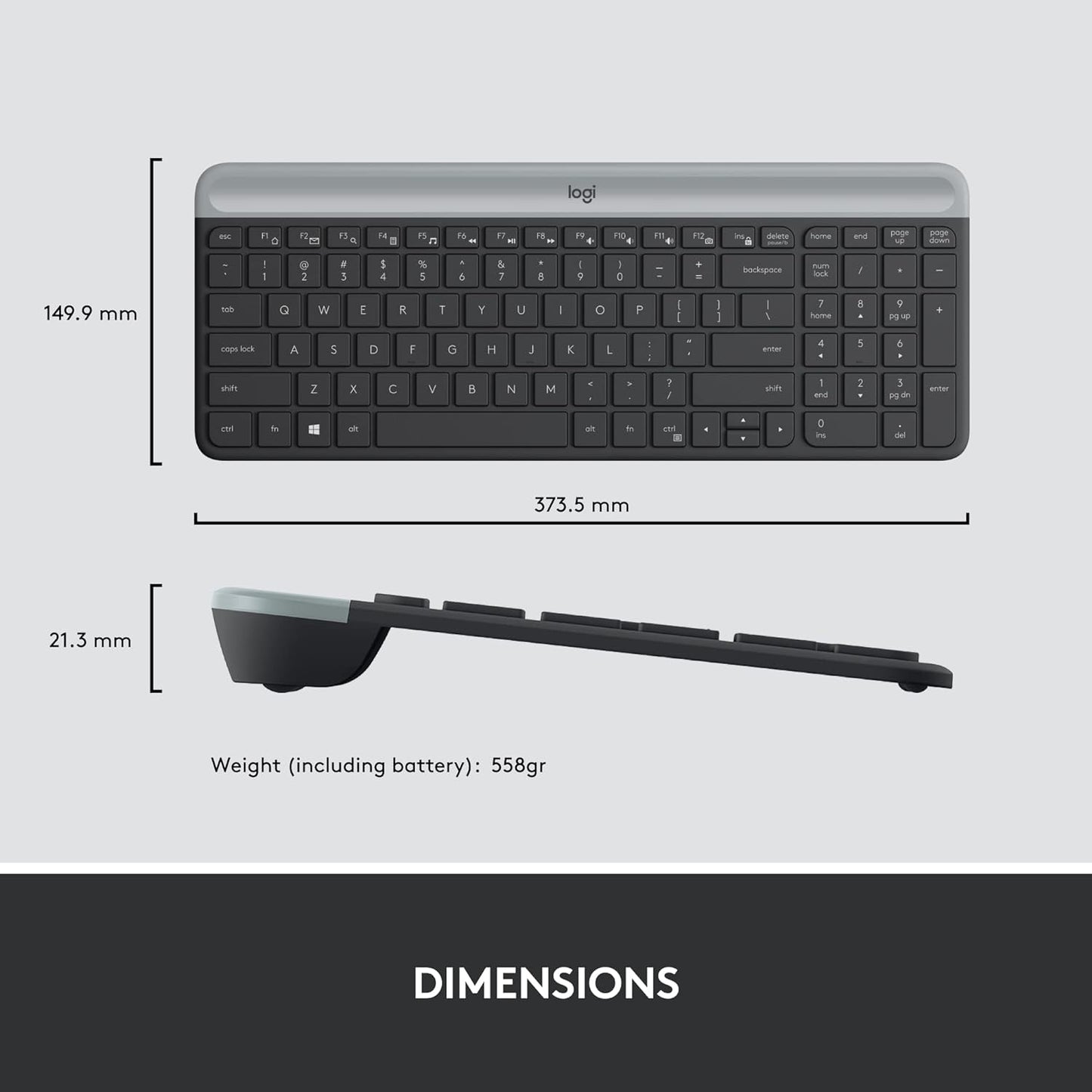 Logitech MK470 Slim Wireless Keyboard and Mouse Combo - Modern Compact Layout, Ultra Quiet, 2.4 Ghz USB Receiver, Plug N' Play Connectivity, Compatible with Windows - Graphite