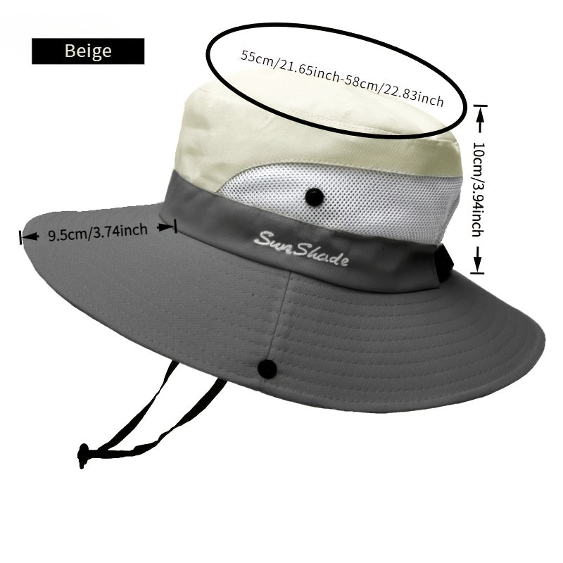 Women's Dual-Tone Sun Hat with Ponytail Hole - Breathable Mesh, Waterproof, Wide Brim for Beach & Fishing, Perfect for Spring, Summer & Fall