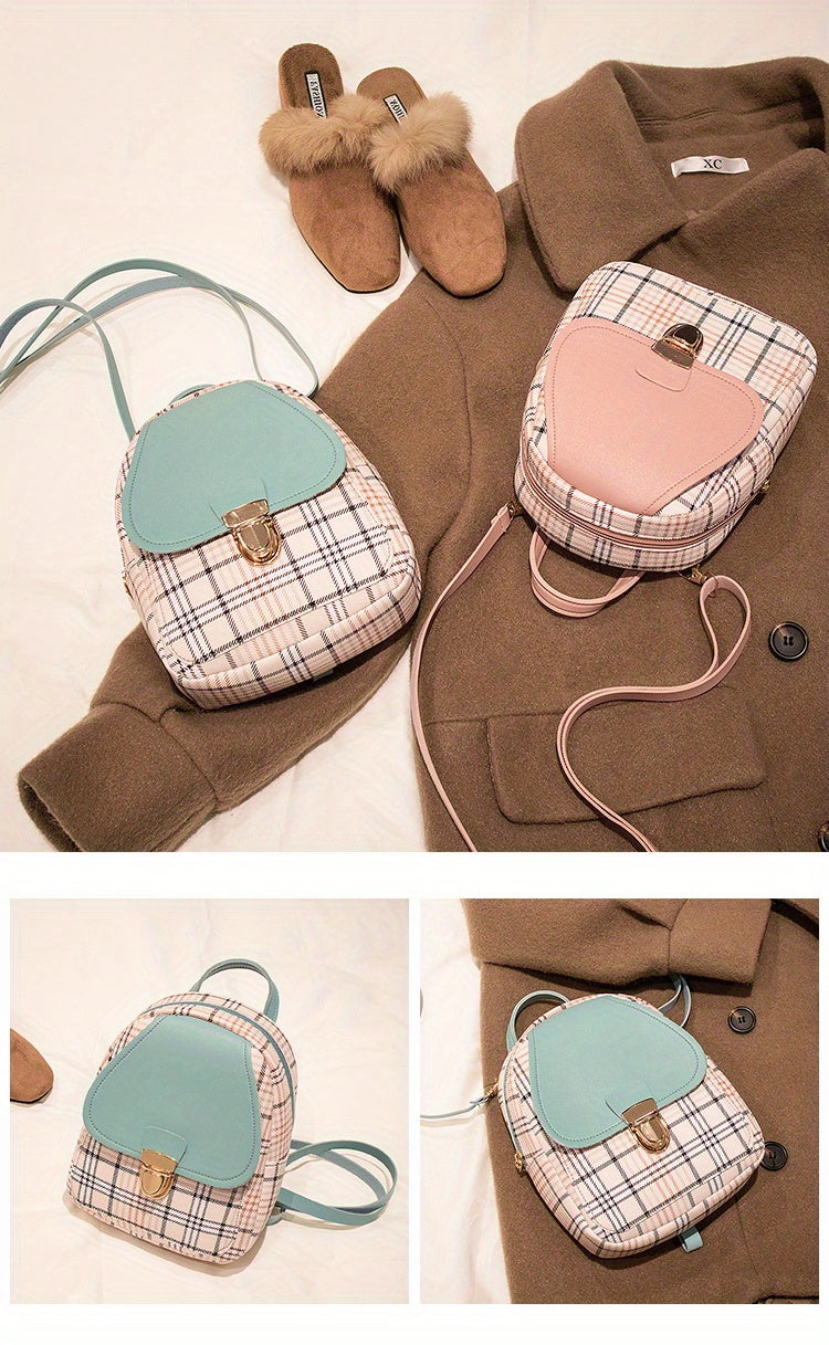 Adjustable Strap Grid Backpack, Cute Backpack, Zipper Casual Shoulder Bag, Card Wallet, Casual Phone Pouch, Leisure Camera Bag, Coin Purse, Key Pouch, Shoulder Bag, Crossbody Bag, Convertible Backpack.