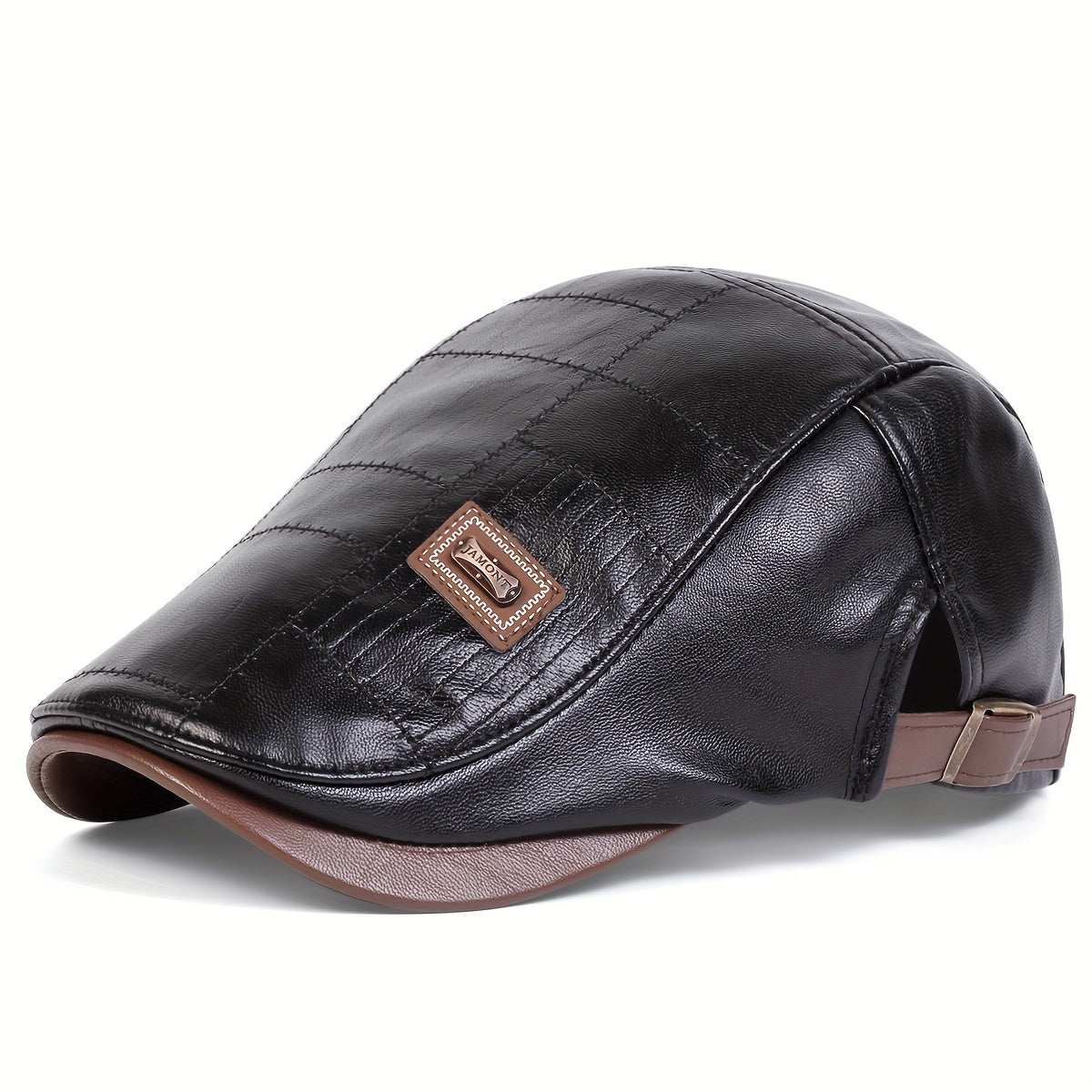 Retro Classic PU Leather Gentlemen Forward Hat, Adjustable Casual Beret For Autumn And Winter Travel
