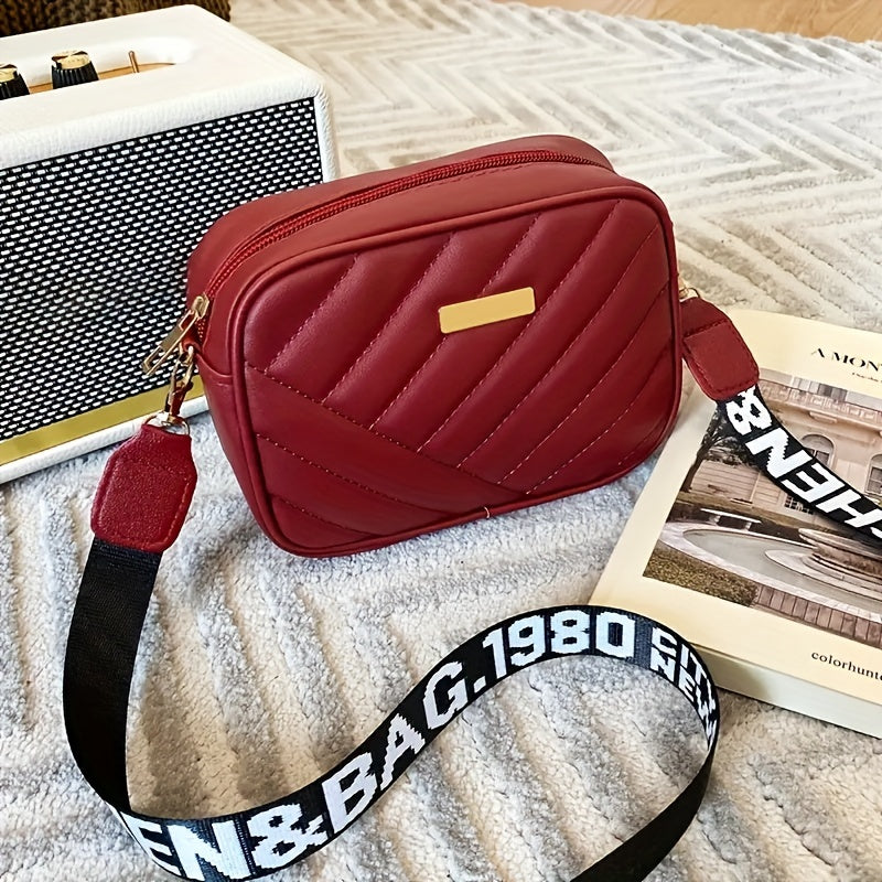 Stylish Striped Quilted Square Crossbody Bag, Faux Leather Shoulder Bag, Perfect Sling Bag For Daily Use