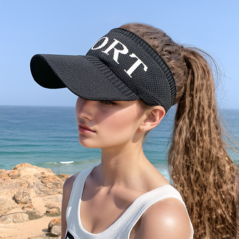 Women'S Breathable Polyester Ponytail Hat, Elastic Visor Cap for Spring/Summer, Outdoor Sports Baseball & Golf Cap, Knitted, No Feathers, Dry Clean Only