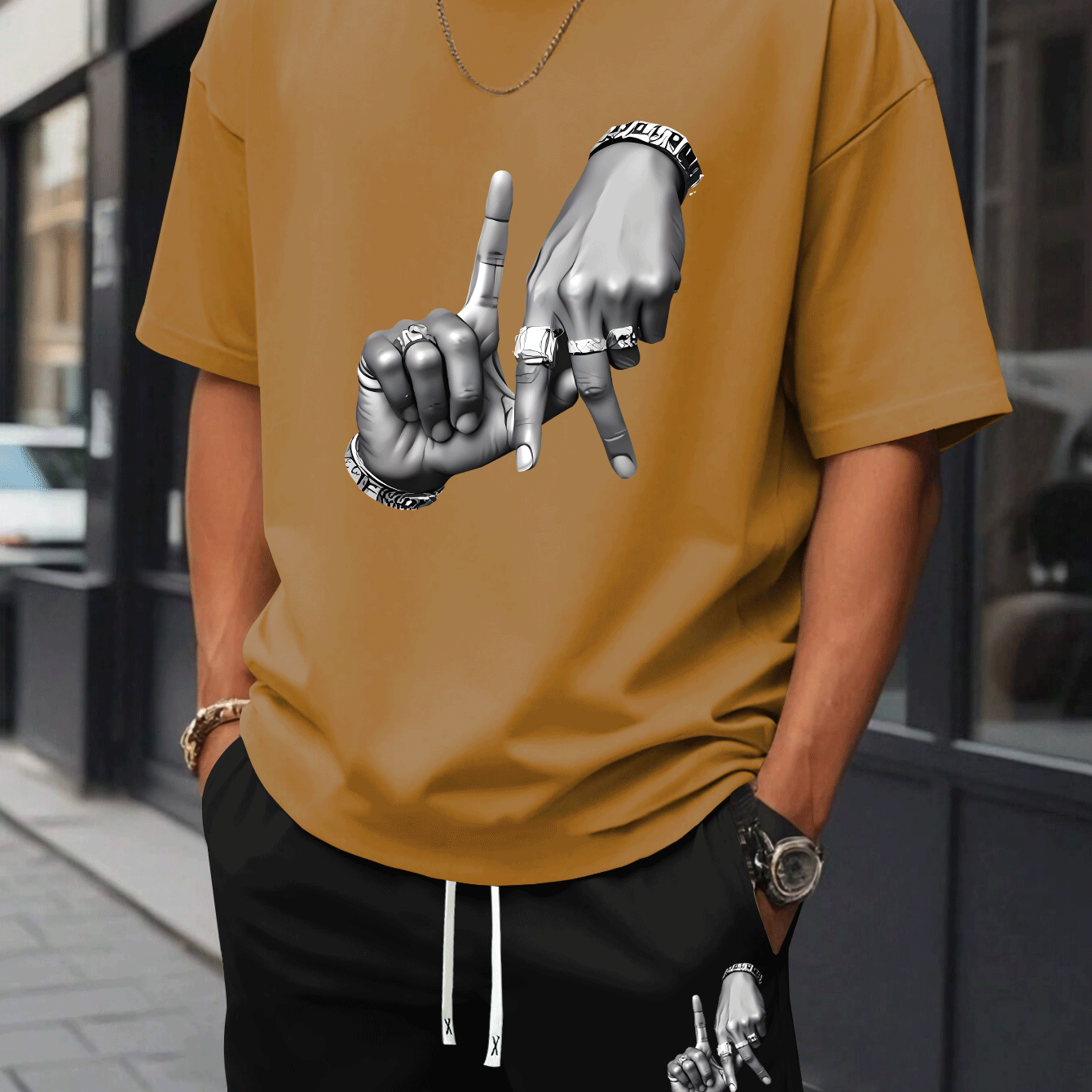 New Summer Men's Printed 2pcs Fashion Casual Suit, Round Neck Short Sleeve T-shirt and Waistband Shorts Set