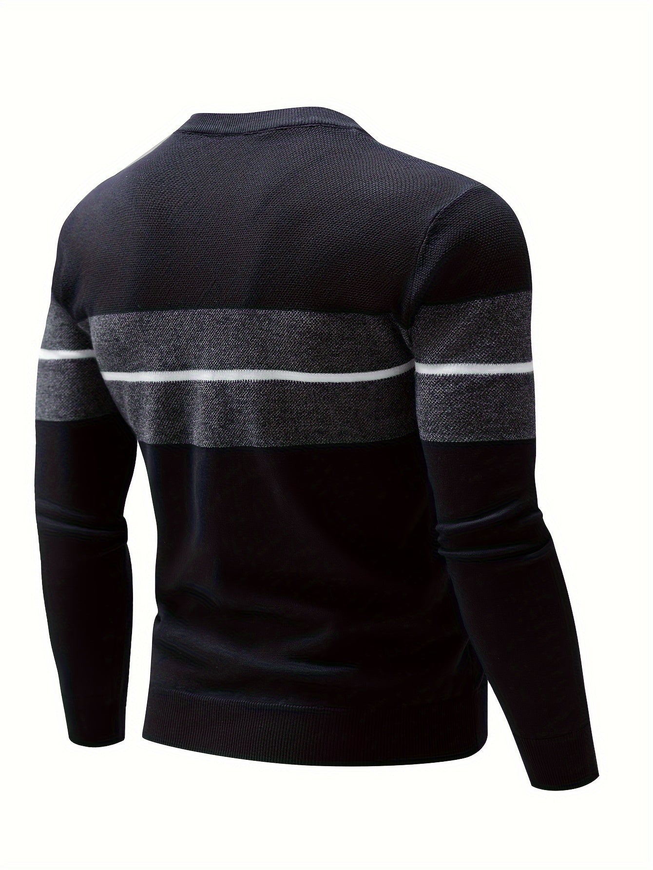 Men's Casual Round Neck Sweater - Two-Tone Color Block, 100% Polyester, Stretch Knit, Long Sleeve - Perfect for Fall/Winter