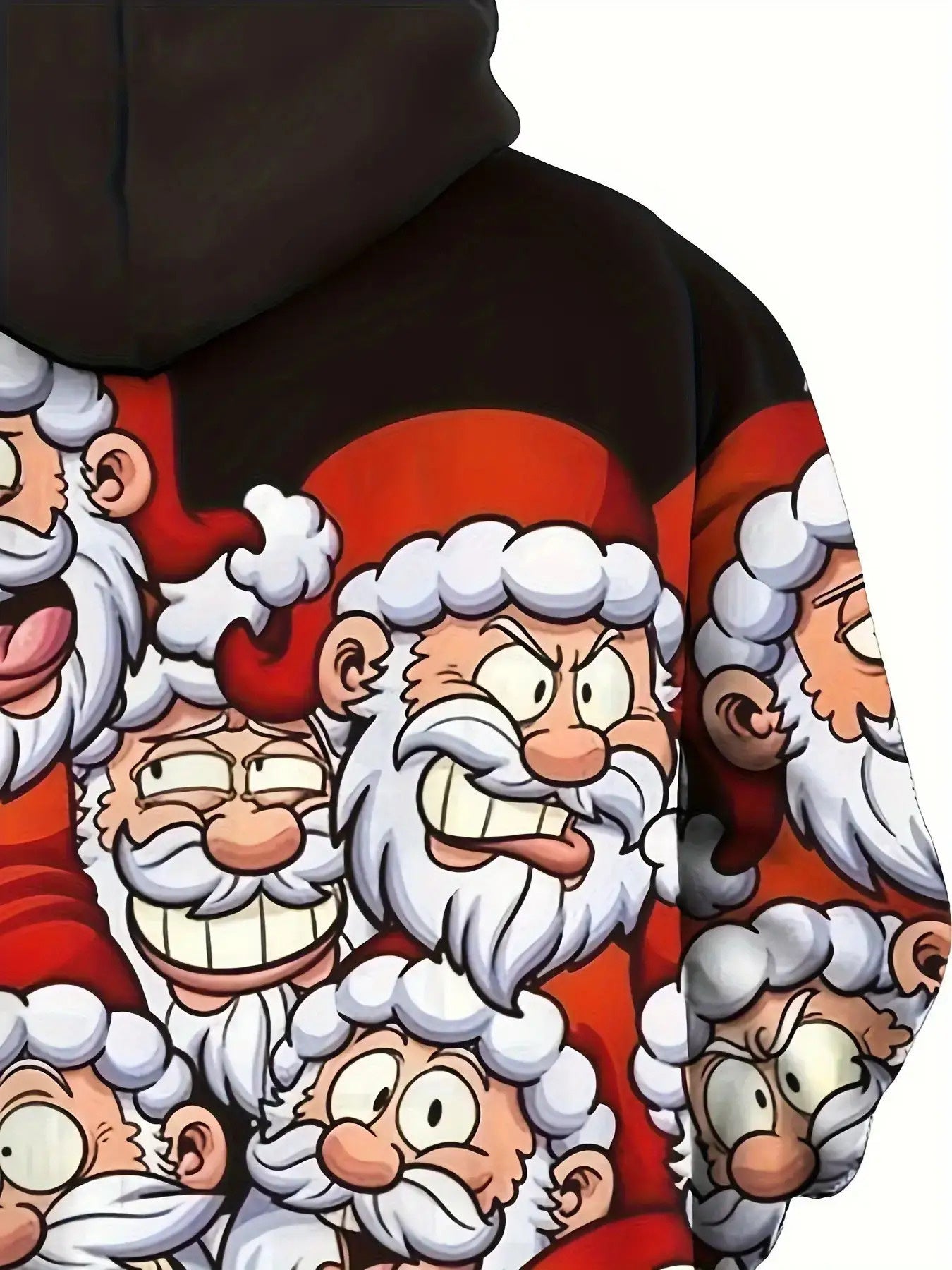 Men'S Christmas Hoodie with Santa Claus & Reindeer Print - Warm Winter Pullover, Kangaroo Pocket, Machine Washable, Festive Red & White Holiday Party Outfit, Regular Fit Long Sleeve Hoodie - Ideal Christmas Gift for Men, Plus