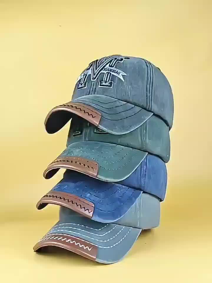 Spring And Autumn Retro Washed Denim Duckbill Cap, Fashionable Outdoor Sun Baseball Hat, With Old Letter M Embroidery, For Men Women