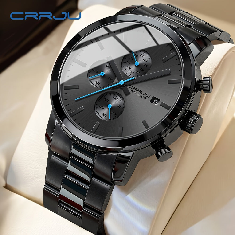 CRRJU Luxury Men's Stainless Steel Quartz Watch - Business Style, Chronograph,, Analog Display, High-end, Quartz, Suitable for Women