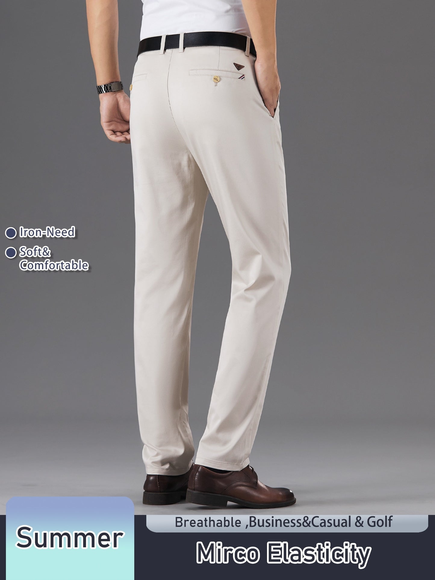 Men's Solid Color Straight Leg Business Style Cotton Blend Pants, Casual Comfy Breathable Outdoor Trousers As Gift