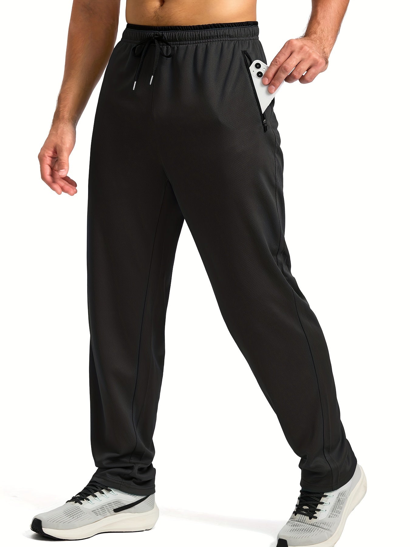 Men's Sports Pants With Drawstring And Zippered Pockets, Lightweight And Breathable Bottoms For Running/Casual Wear