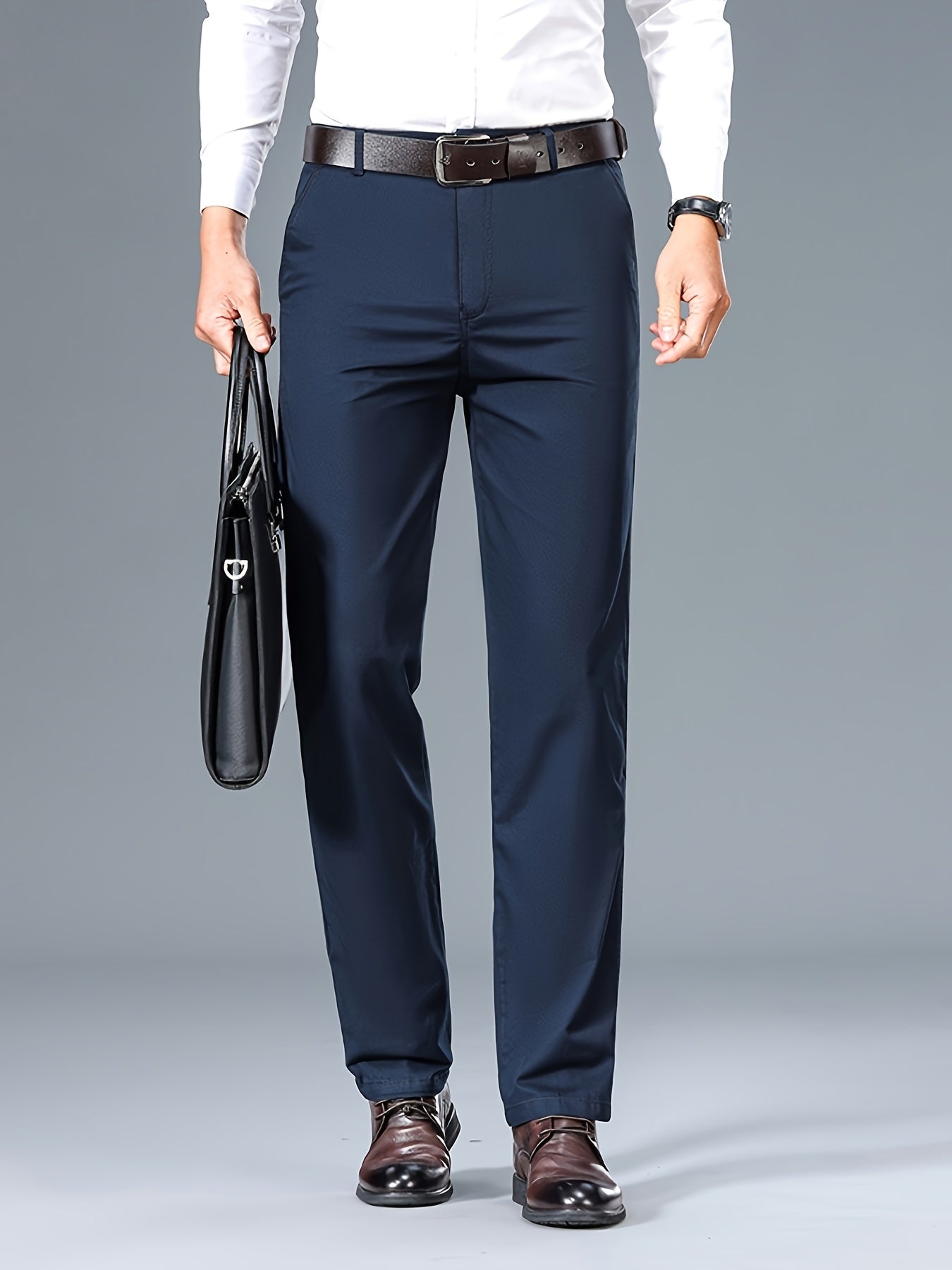 Men's Light Business Cotton Dress Pants - Straight Leg, Olive Green, 100% Cotton, Perfect for Office or Casual Outings