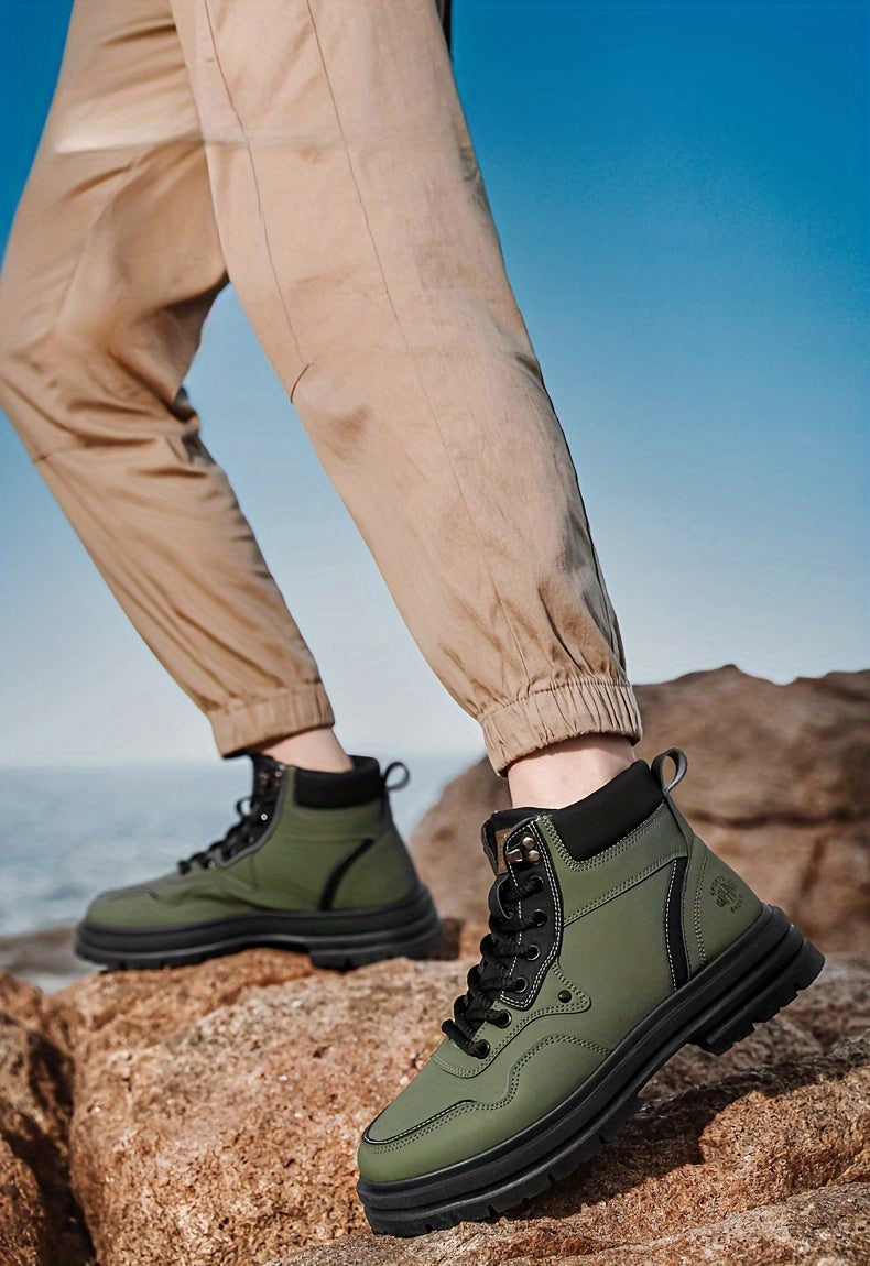 Large Size High Top Casual Shoes Short Boots Men's Big Yellow Boots High Top Trendy Versatile British Style Short Boots Mid Top Work Boots Men's Hiking Boots