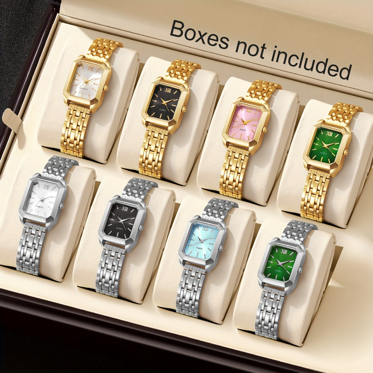 1pc Women's Luxury Square Watch with Multi-Color Dial & Golden-Tone Zinc Alloy Band - Quartz Movement, Fashionable Wristwatch for Casual & Formal Occasions, Casual Wristwatch | Colorful Dial Watch | Premium Look Watch