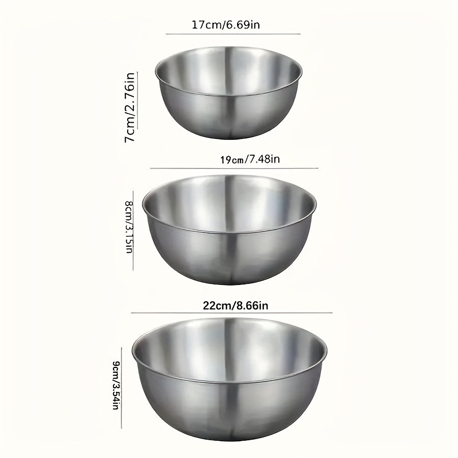 3pcs Stainless Steel Mixing Bowl, Salad Bowl - Very suitable for salads, noodles, cooking and baking, food storage, easy to stack and store, kitchen supplies