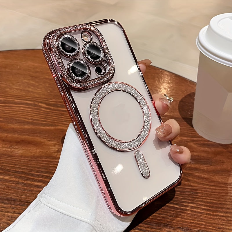 Նոր ոճի Magnetic բջջային հեռախոսի պատյան Rhinestones-ի համար iPhone 16 15 14 13 12 11 Plus Pro Max-ի համար