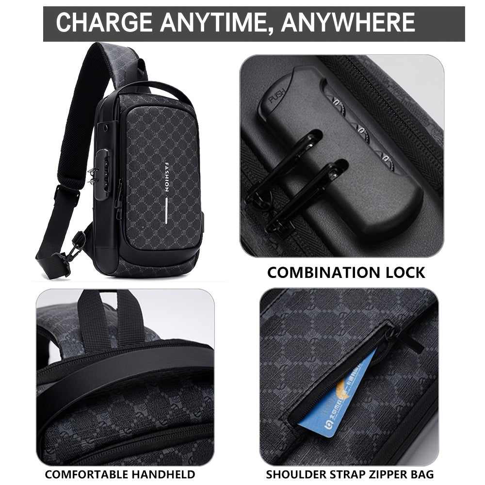 Elegant Black Crossbody Bag with Adjustable Strap, Anti-Theft Zipper Closure, and Polyester Lining - Stylish Chest Bag for Men and Women, Secure Travel Bag Patterned Chest Bag Durable Zipper Closure
