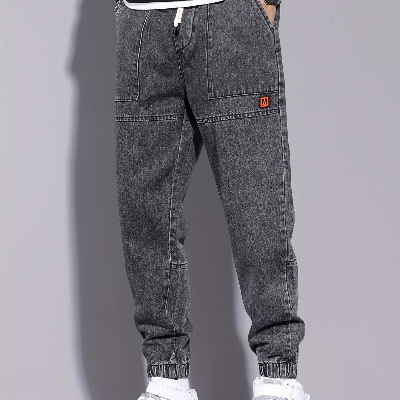 Men's Street Style Harem Jeans - Casual Loose Fit with Elastic Drawstring Waist, Versatile & Stylish for All Seasons