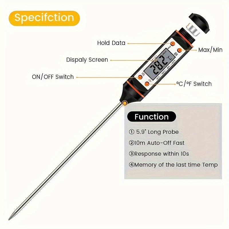 1pc Meat Food Instant Read BBQ Garden Kitchen Outdoor Camping Cooking Barbecue Digital Thermometer Used for Milk Heating Candy Baking Grilling and Other Kitchen Gadgets