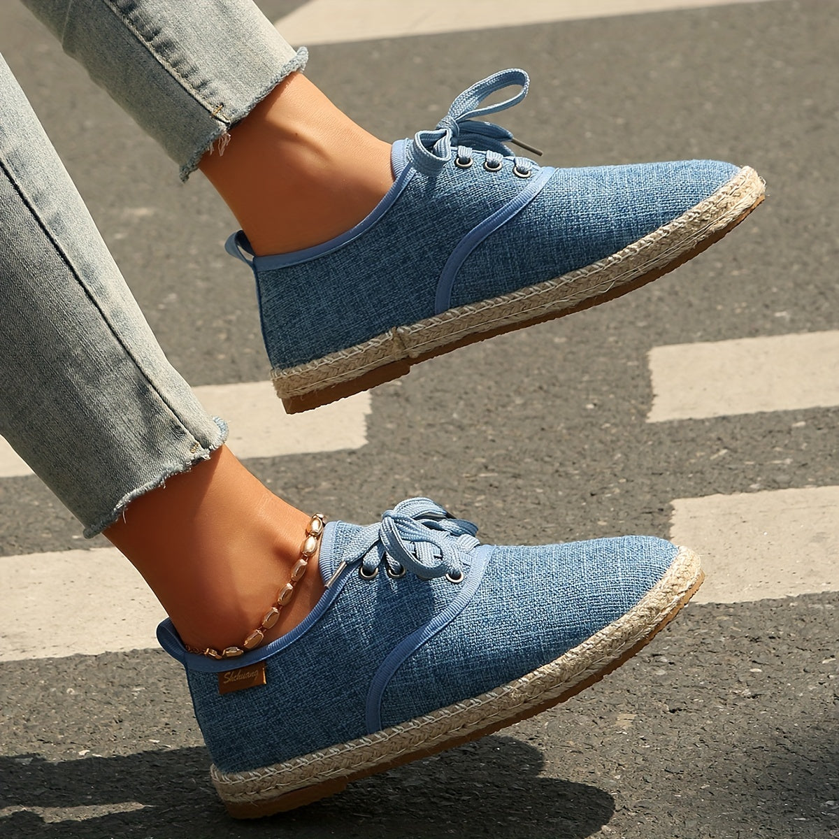 Women's Casual Solid Color Lace-Up Flats with Plain Toe, Lightweight Fabric Upper and Lining, TPR Sole, Versatile All-Season Comfort Shoes - Taizhou Origin