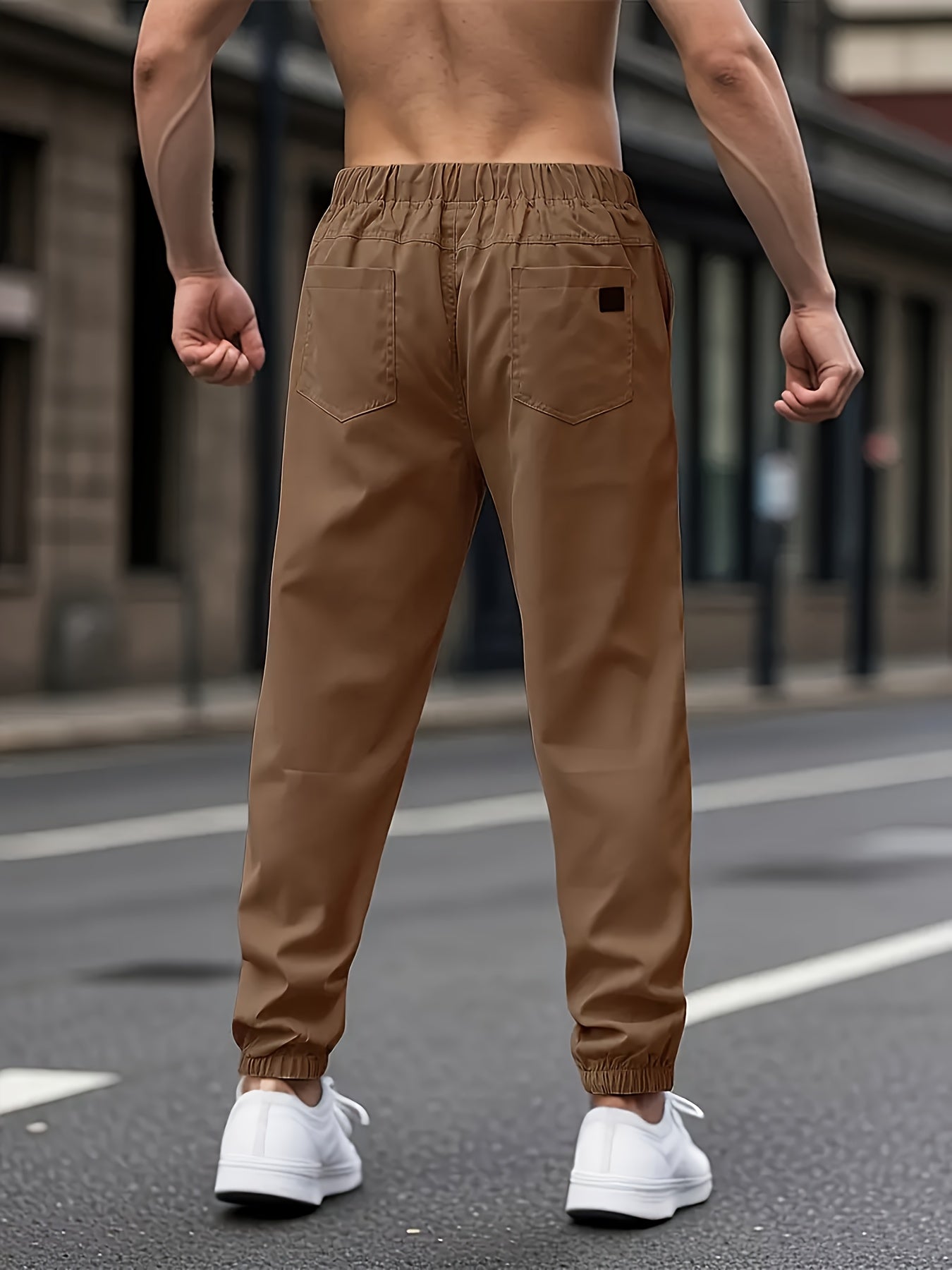 1pc Men'S Casual Cargo Pants, Solid Color Polyester Drawstring Waist, Non-Stretch Woven Fabric, Regular Fit, Polyester Lined, Perfect for Weekend Casual Wear