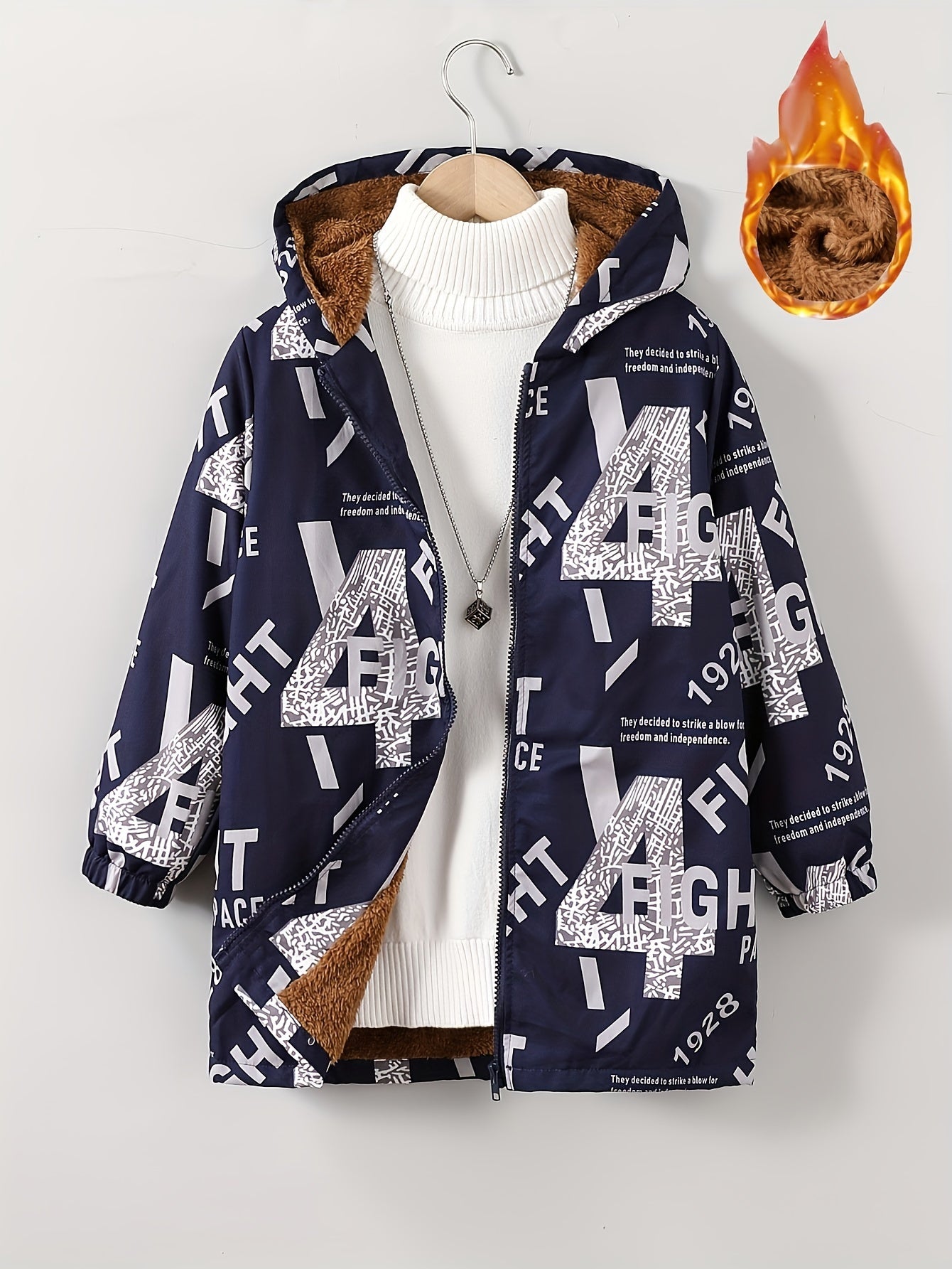 Boys' Cozy Jacket with Letter Print - Casual & Warm Windproof Outerwear for Fall/Winter