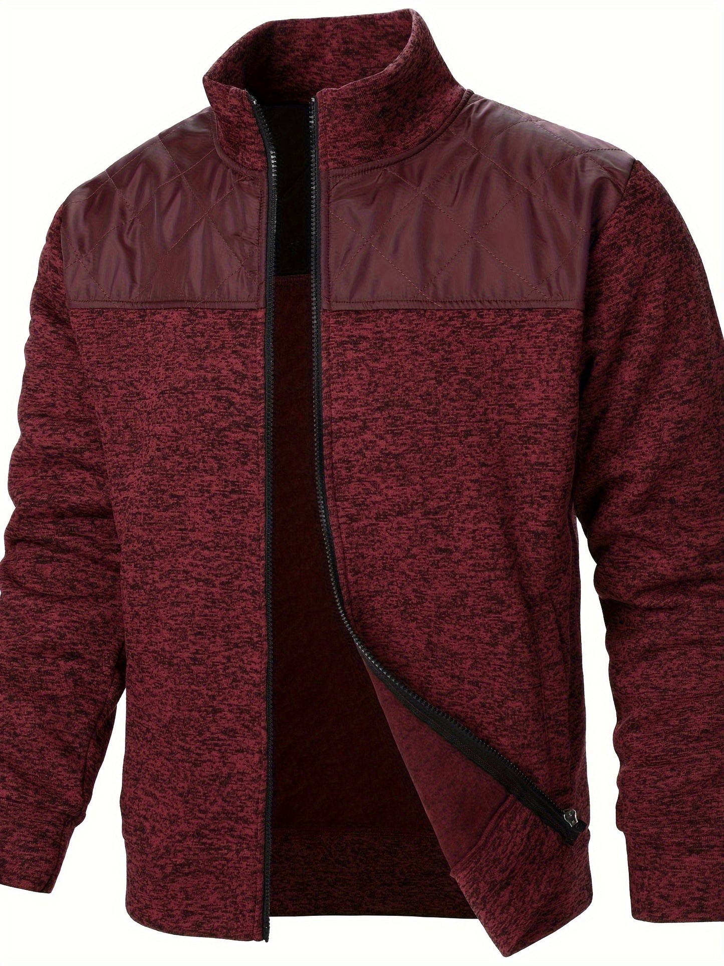 Men's Blocking Quilted Jacket For Spring And Autumn, Casual Stylish Outdoor Stand Collar Coat As Gift