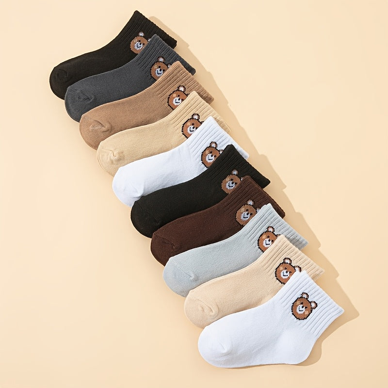 10 Pairs of Cute Little Bear Casual Short Elastic Mid-Calf Socks, Suitable for Newborns And Toddlers, Both Boys And Girls, Perfect for All Seasons.