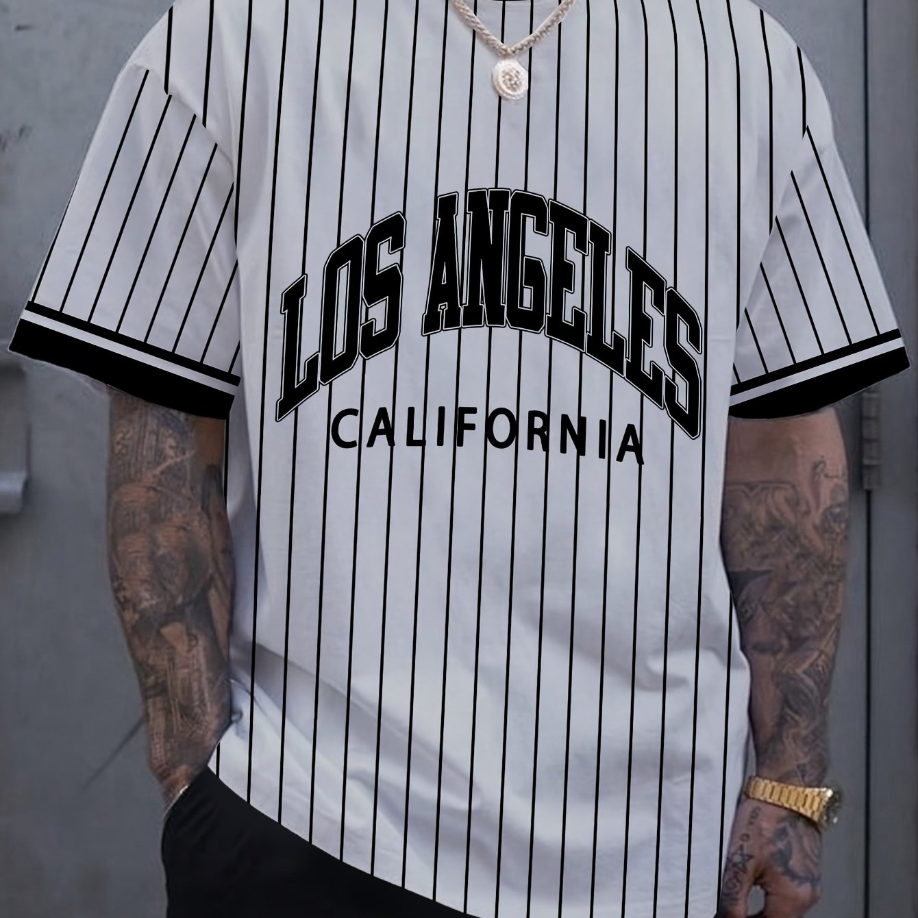 Men'S Los Angeles California Striped T-Shirt - Casual Short Sleeve Crew Neck, Breathable Summer Outdoor Sports Top, White with Black Letter Print, Regular Fit Tee for Casual Attire, Breathable Clothing California Pride Shir