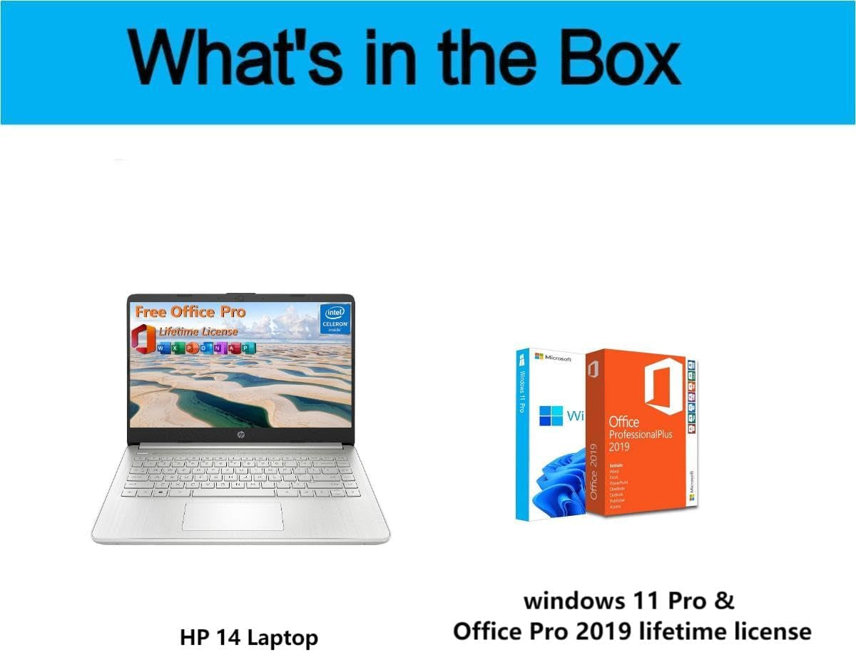 HP 14 Inch Laptop Student Business, with Office Lifetime License & Windows 11 Pro, Intel Dual-Core N4120, 16GB RAM, 384GB Storage(128Gb Emmc+256Gb MSD), Ultra Light, Webcam, Wifi, Accessories