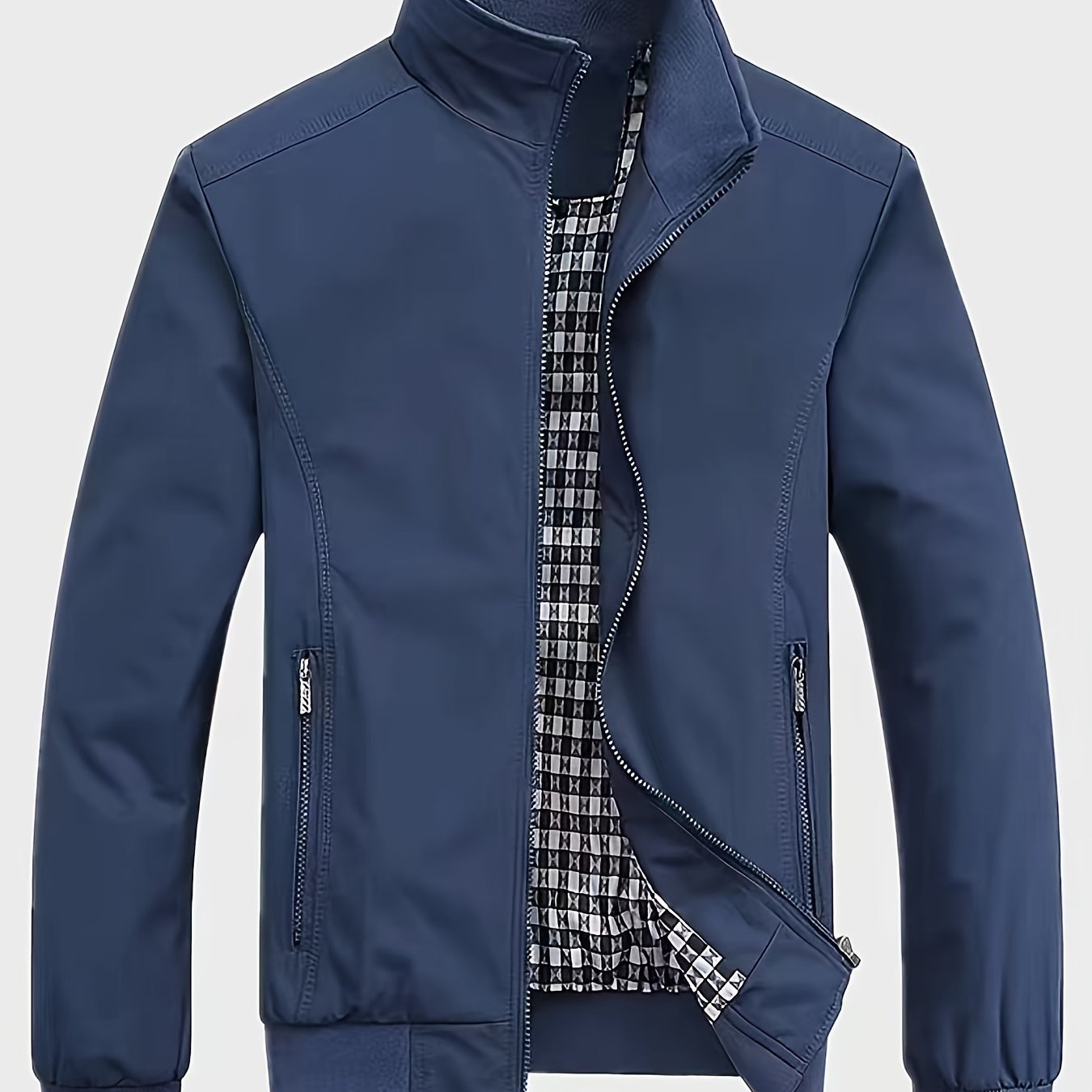 Men's Long Sleeve Zip Up Stand Collar Coat, Business Stand Collar Jacket With Zipper Pockets, Spring Autumn Men's Clothing