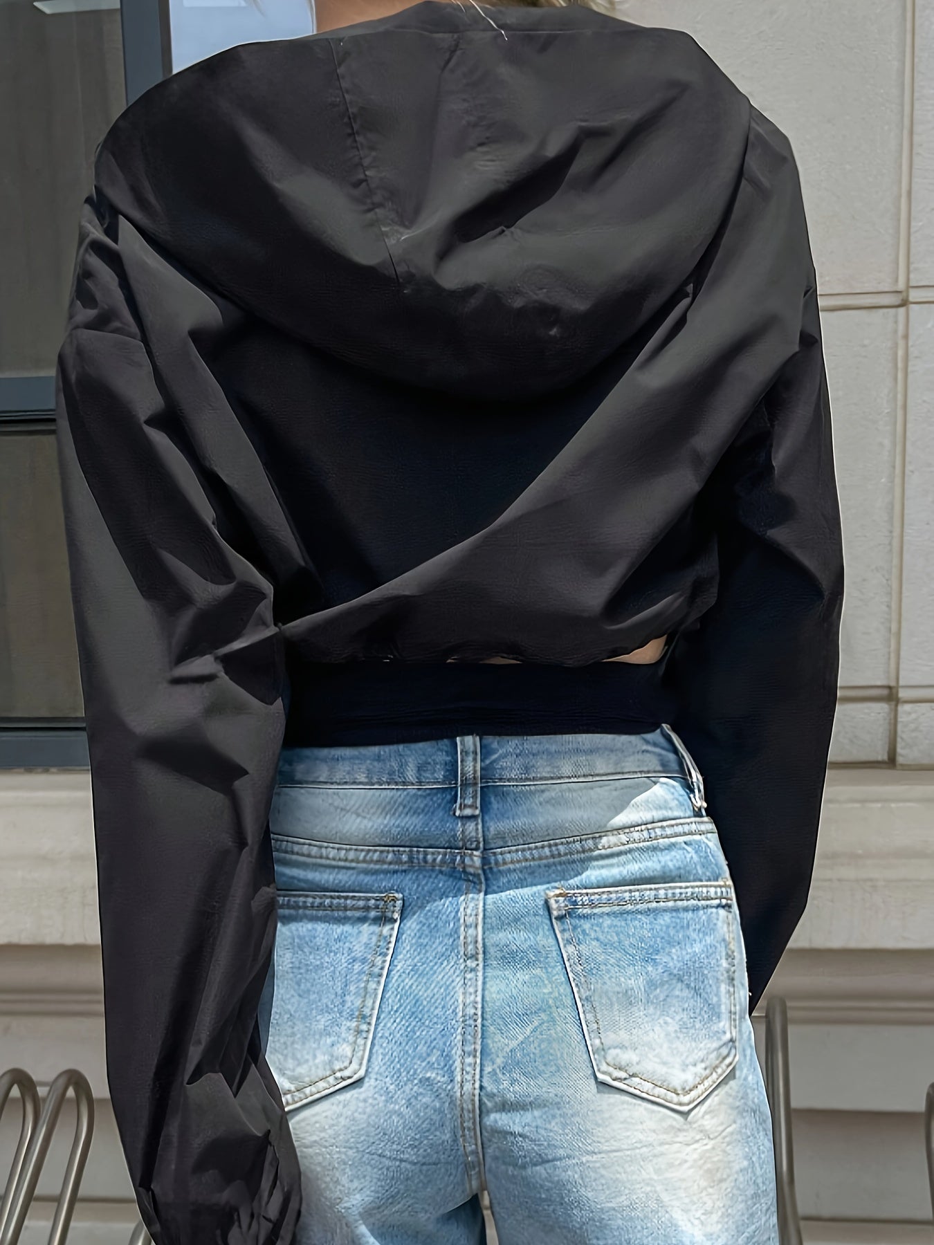 Chic Hooded Jacket for Women - Solid Color, Zip-Up, Polyester, Machine Washable - Perfect for Spring/Fall