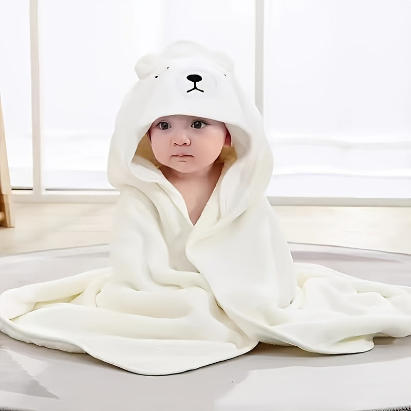 2pcs Toddler Bath Robes, Soft Absorbent Hooded Towels, Cartoon Animal Design, Unisex, Christmas Halloween Gift, Polyester, Hand Wash Only, White & Grey, Knitted Fabric