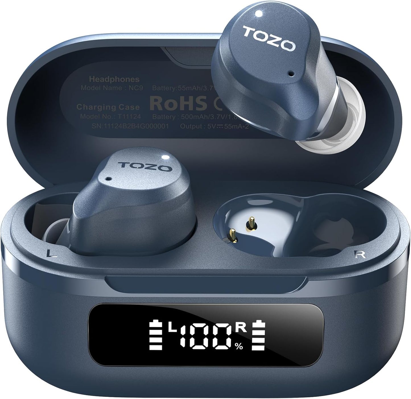 TOZO Hybrid Active Noise Cancelling Wireless Earbuds, 6 Mics ENC Clear Call, IPX8 Waterproof, in Ear Bluetooth 5.3 Headphones Stereo Bass Ear Buds 59H Playtime with LED Display 32 Eqs via APP