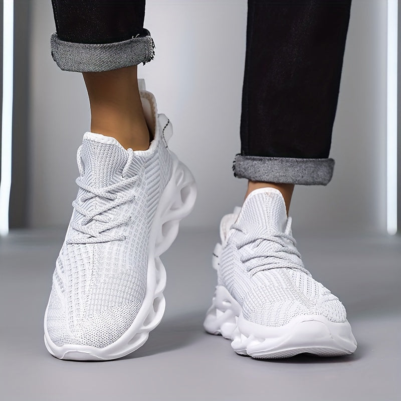 Breathable Knit Sneakers - Summer Height-Boosting Running Shoes | Fashionable & Casual Lace-Up Athletic Footwear for Men and Women | Durable EVA Sole | Perfect for Outdoor Activities | Black, White, Red, Summer Running Shoes|