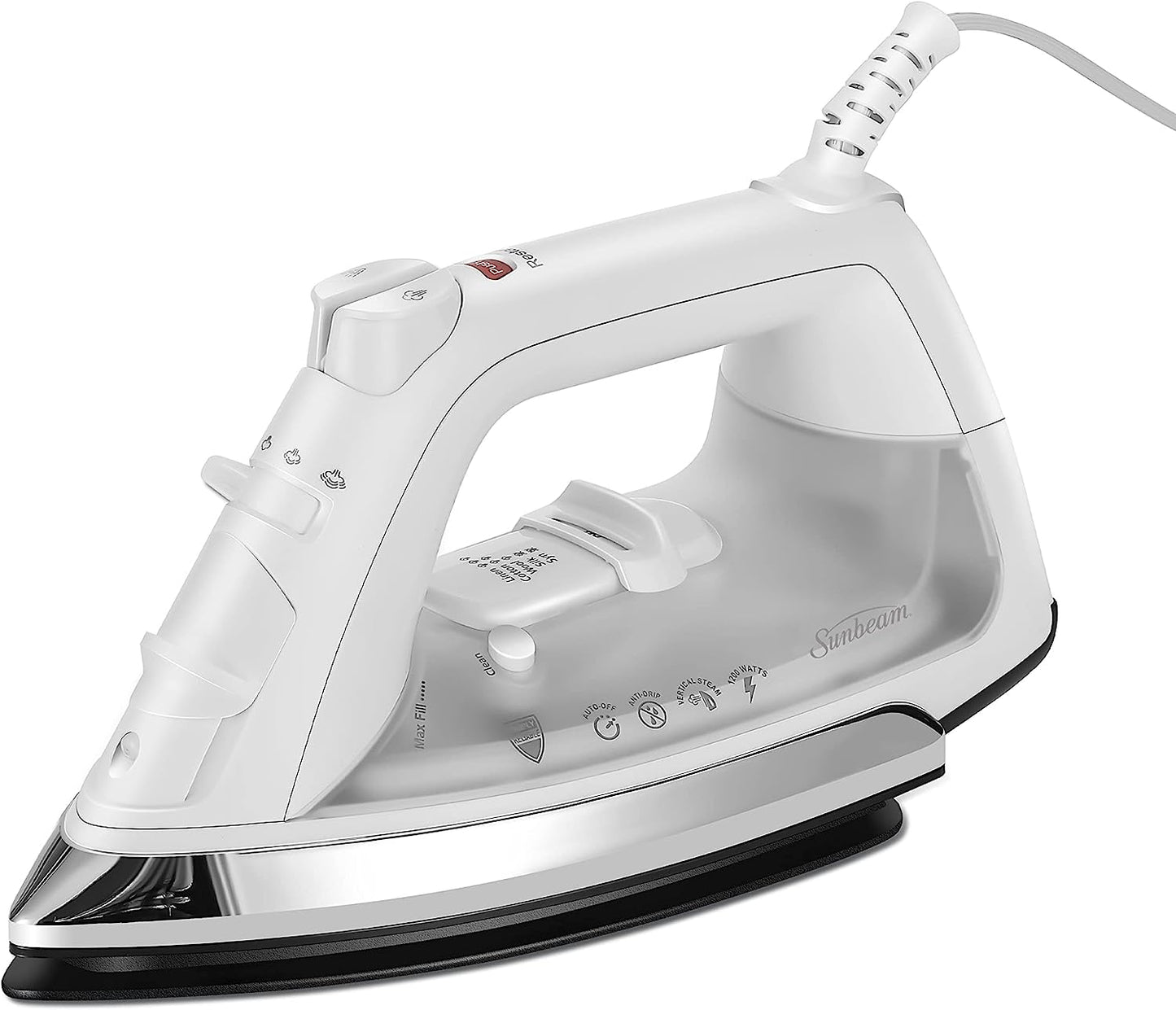 Sunbeam Compact Steam Iron, 1200 Watts, Non-Stick Soleplate, Powerful Shot of Steam, Horizontal or Vertical, Spray Mist, Precision Tip, White/Blue