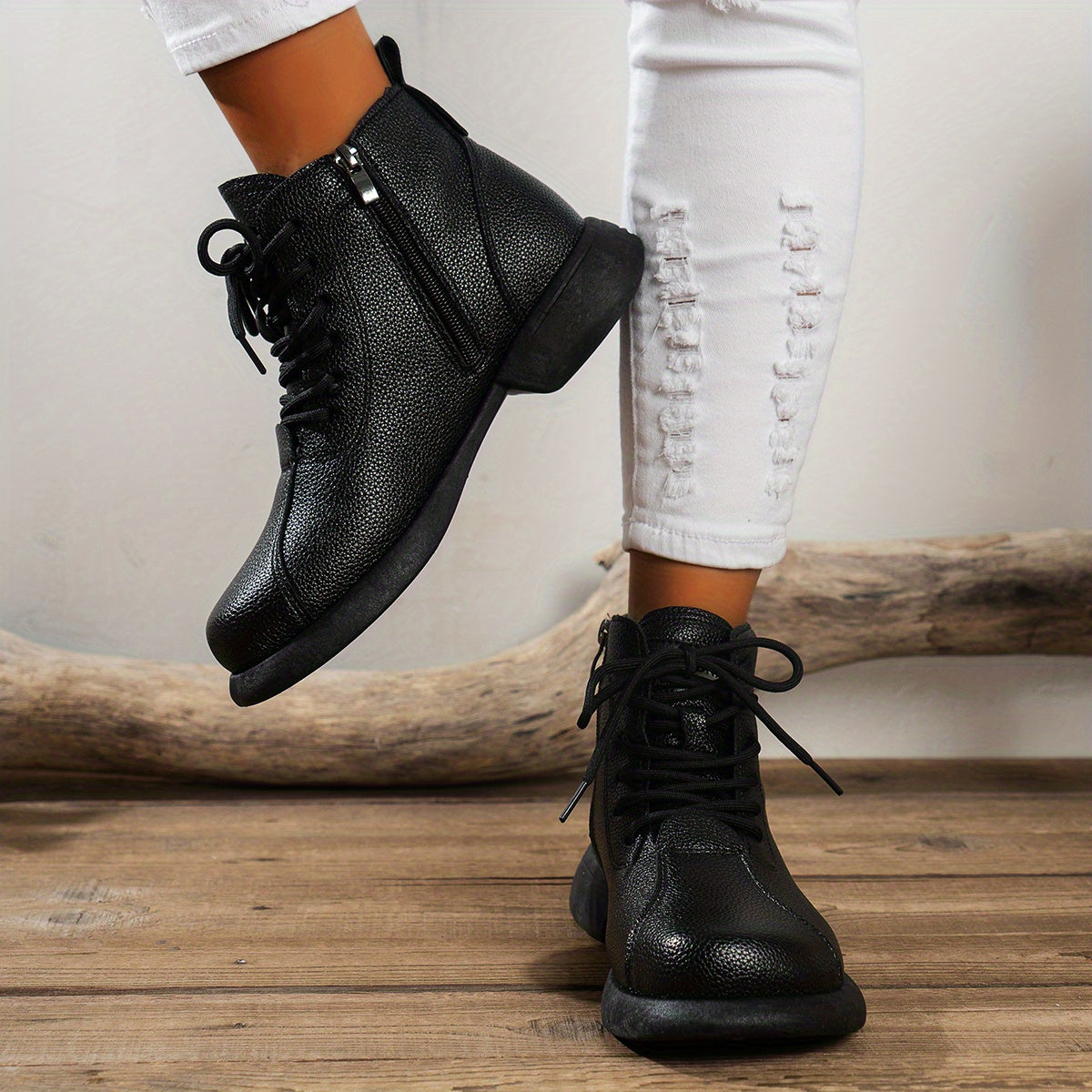Women'S British Style Ankle Boots - Brown Faux Cover, Slimming Lace-Up Design, Lace-Up with Side Zipper, Comfortable Fabric Lining, Durable TPU Sole, Perfect for Spring, Autumn & Winter
