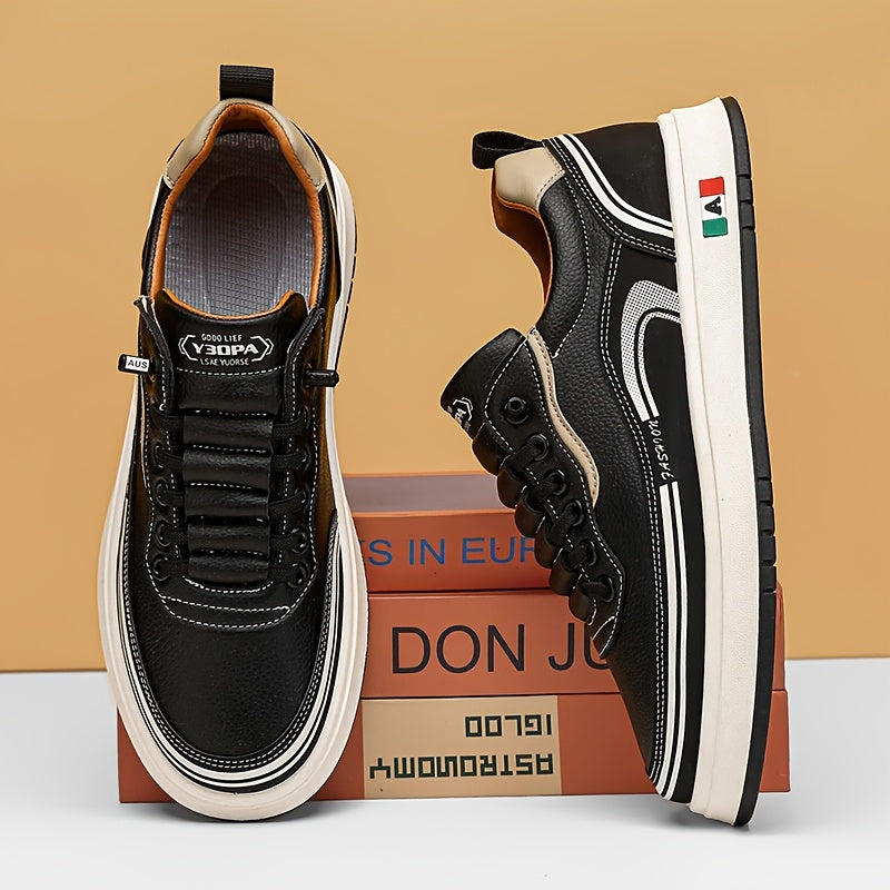 FC06 Men'S Casual Sneakers - Black White Low-Top Lace-Up Shoes with Italian Flag Design, Faux Cover Upper, Cushioned PVC Sole, Breathable Fabric Lining for All-Season Comfort, Everyday Footwear, Modern Sneakers, Fabric Line