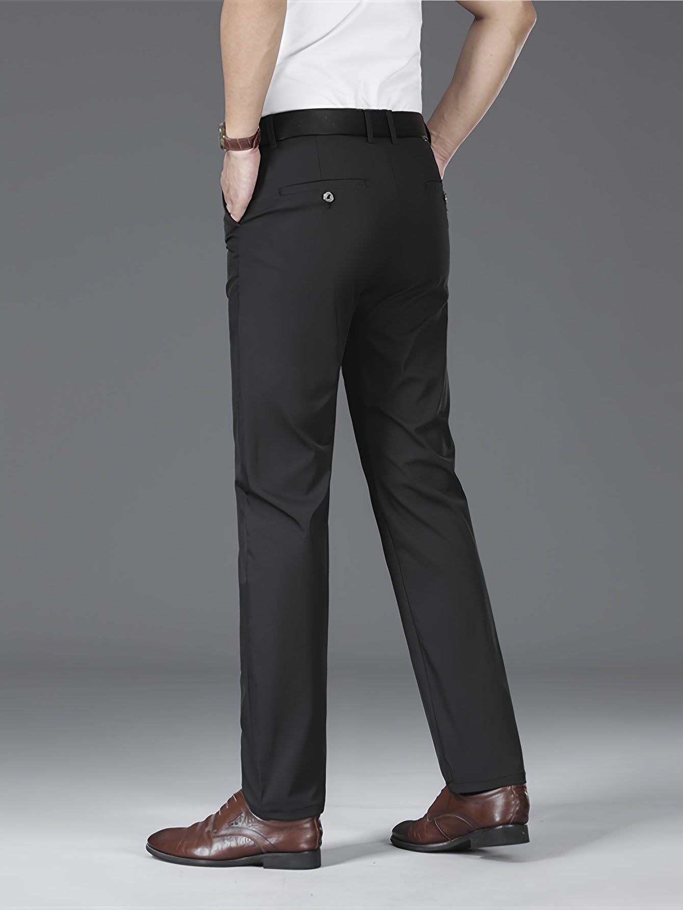 Men's Lightweight Summer Casual Pants, Slim Straight Fit, Polyester, Mid-Rise, Built-in Zipper, Regular Length - Ideal for Casual Attire