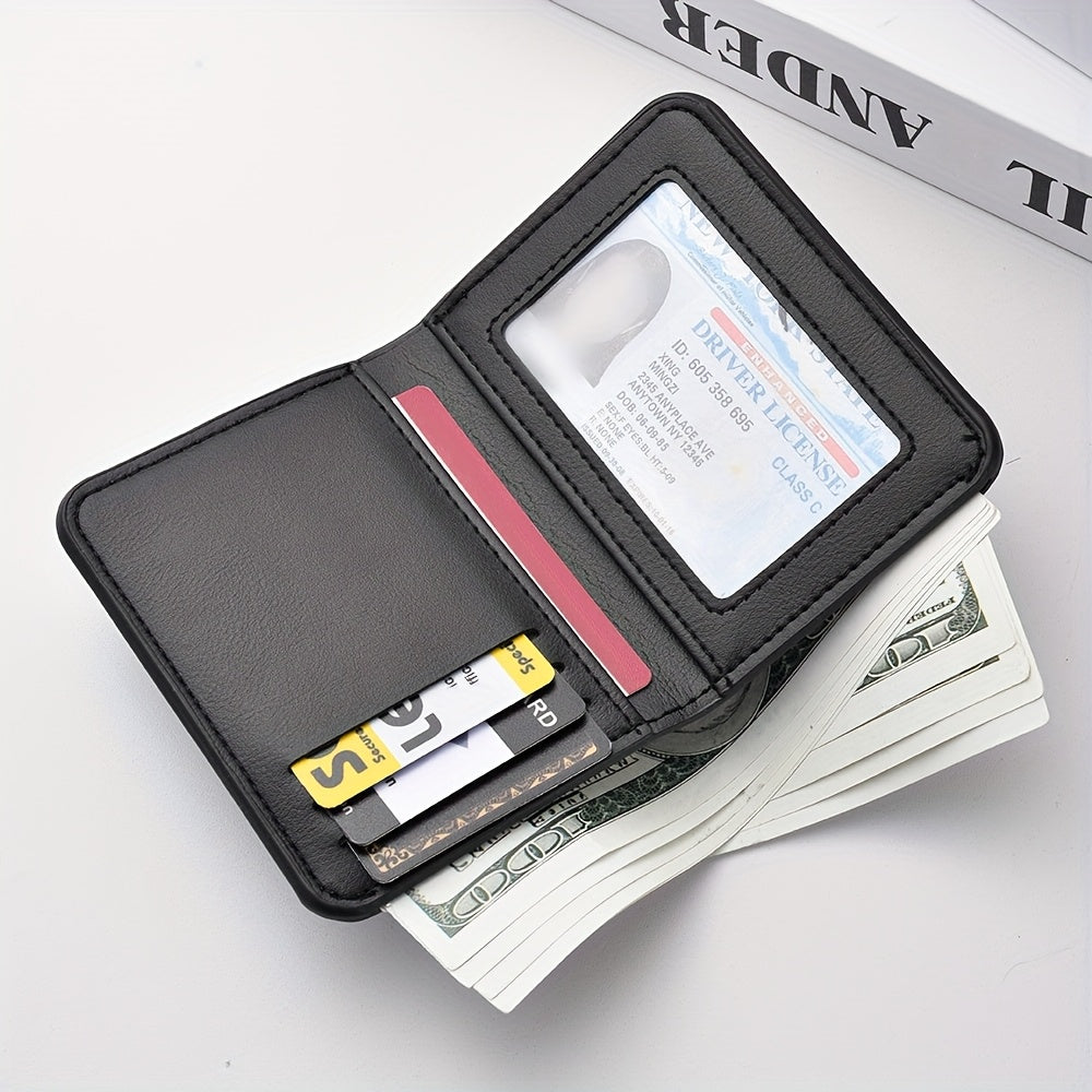 1pc Men'S Vintage Faux Leather Credit Card Wallet, Slim and Soft Design, Multiple Card Slots, Business Style Driver'S License Card Holder, Travel Zero Wallet