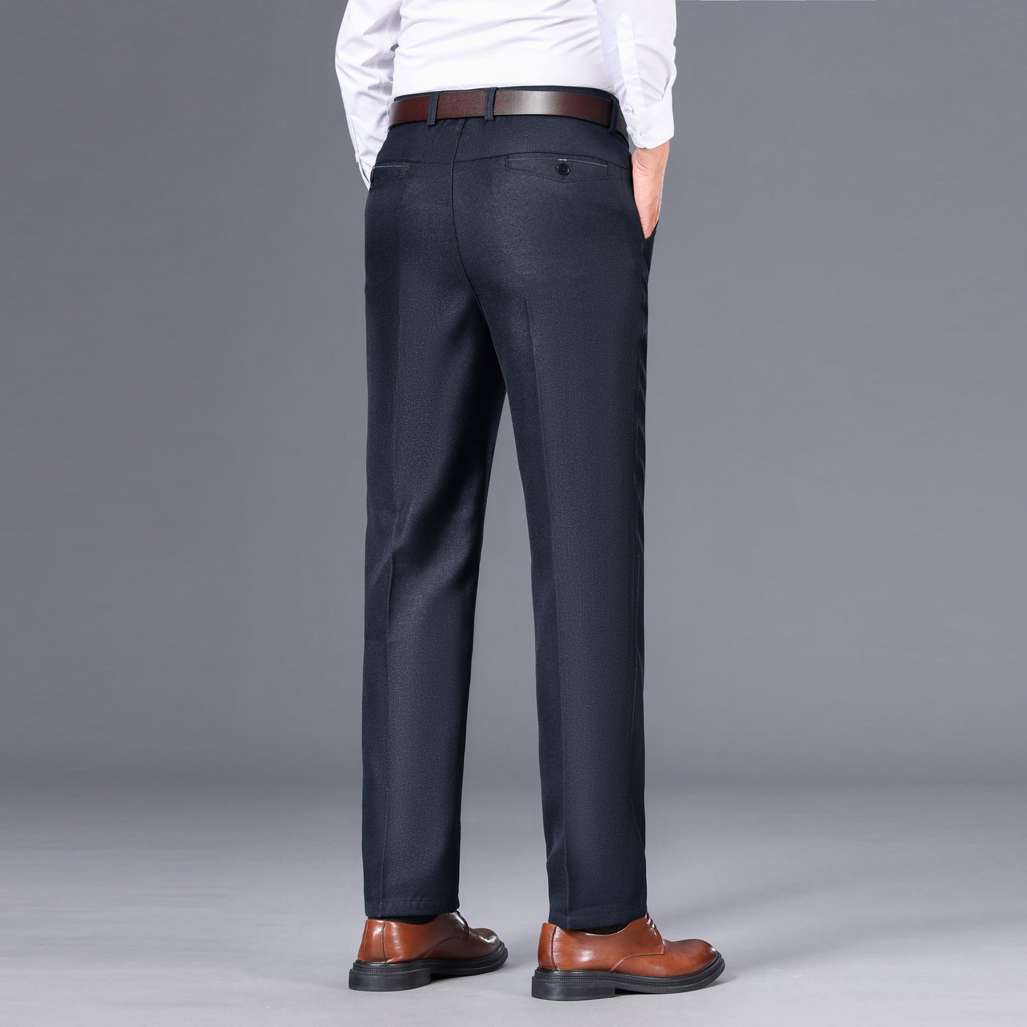 Men's Classic Gray Dress Pants - Medium Thick, Straight Fit with Slant Pockets & Zipper Closure, Polyester, Non-Stretch Fabric for Business Casual & Formal Wear, Ideal for Spring/Autumn