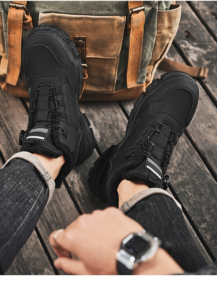 Men'S Winter Fleece-Lined High-Top Boots - Thick Rubber Sole, Warm Lace-Up Ankle Boots with Round Toe & Synthetic Synthetic Faux Upper for Hiking, Outdoor & Casual Wear, Hiking Boots, Durable Footwear, Winter Shoe For Men, Me