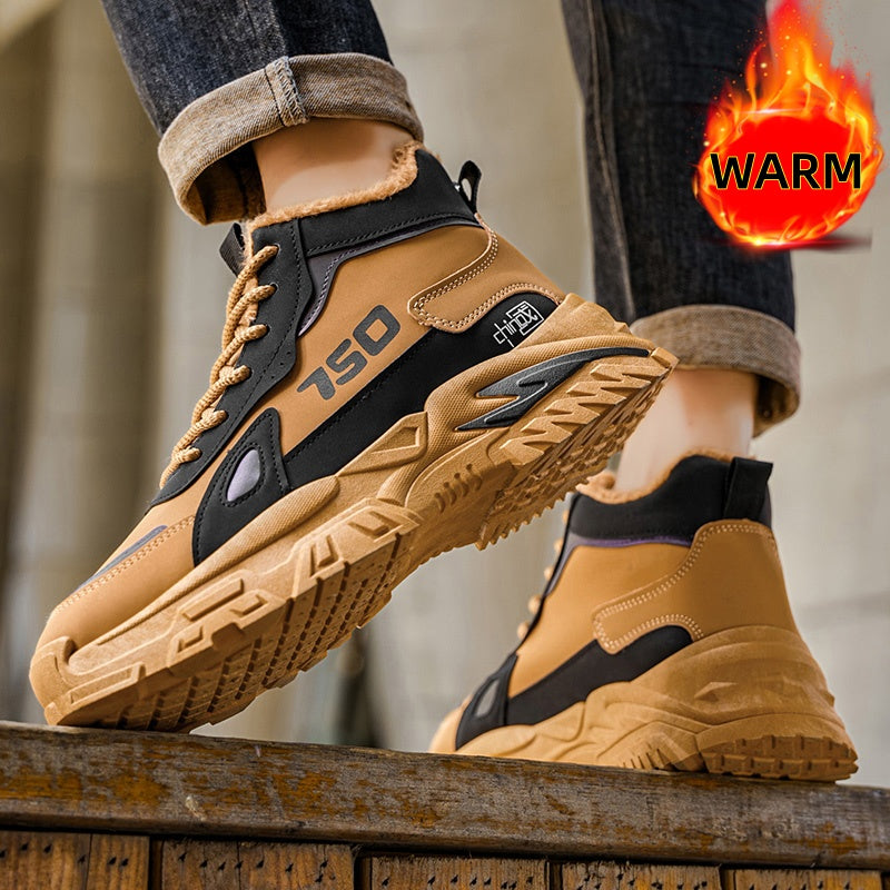 Men'S Winter High-Top Snow Boots with Fleece - Warm Thermal Insulated Cold Weather Boots, Non-Slip Rubber Sole, Lace-Up Ankle Support, Round Toe Design For Outdoor, Streetwear, Casual & Casual Attire, Winter Boots, Streetwear