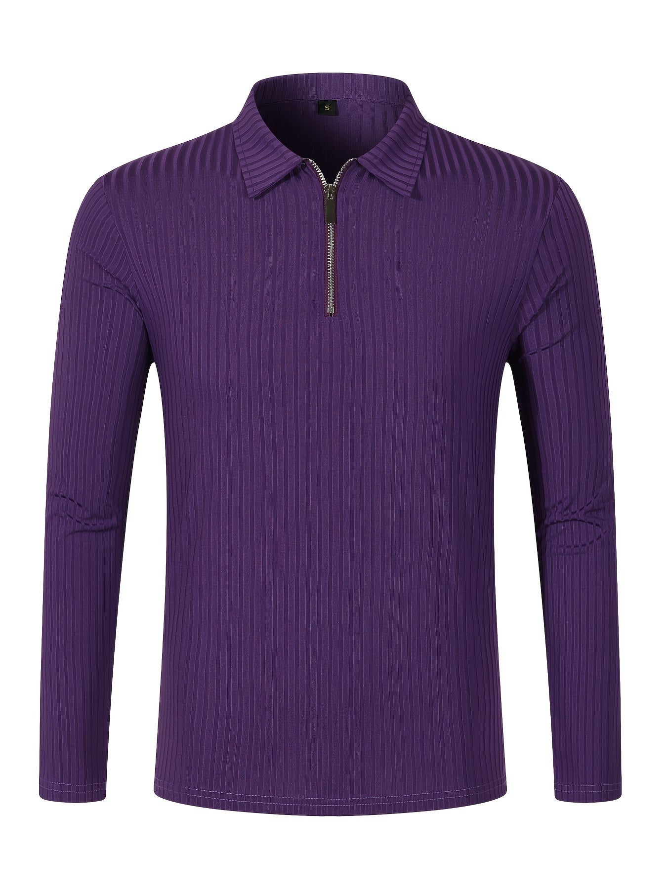 Men's Casual Sports Ribbed Long Sleeve Zipper Lapel Golf Shirt, Spring And Fall
