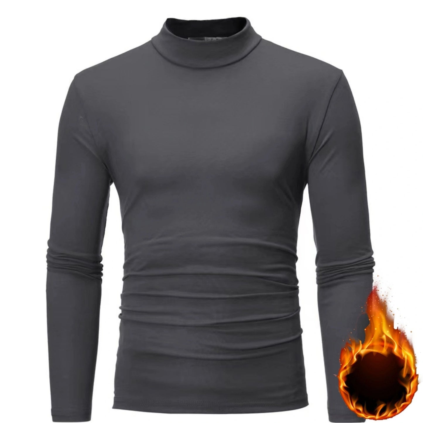 Men's Solid Long Sleeve Turtleneck Stretch T-shirt, Casual Comfy Warm Top For Fall Winter, Men's Clothing