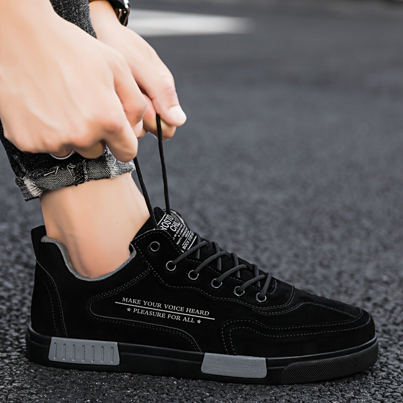 Men's Fashion Street-Inspired Low-Top Skateboard Sneakers, Comfort Anti-Slip Lace-Up Athletic Shoes, Universal Fit Casual Running Footwear, All-Season Solid & Stripe Pattern, PU Upper Fabric Insole Rubber Sole